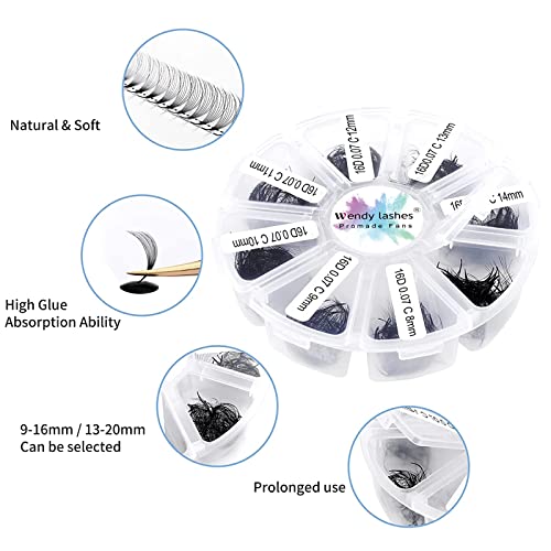 Pre Made Fan Eyelash Extensions 16D 0.07mm D Curl 500 Fans 9-16mm Mixed Tray Premium Premade Fans Volume Russian Lash Extensions Handmade Promade Loose Fans Lash(500-16D-0.07-D-916) - Image 3
