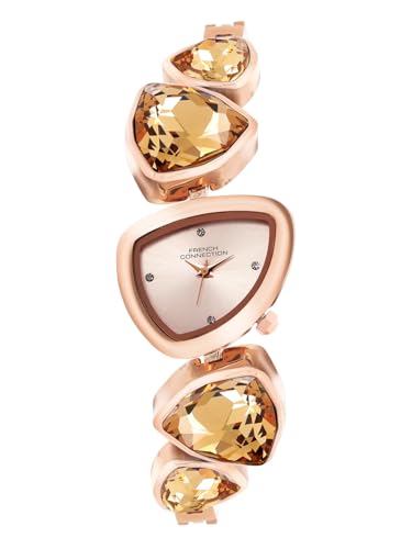 Image of French Connection Asymra Sunray Rose Gold Dial with Crystal Bracelet Analog Watch for Women - FCN0205RGM