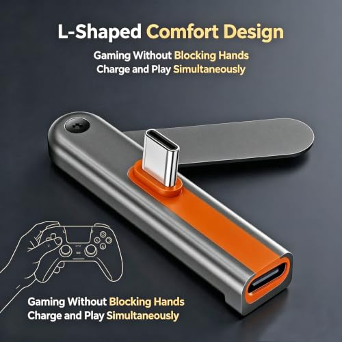 Image of Kinsound Type C to Type C Adapter with Foldable Mobile Stand, Single Sided Bracket Phone Holder, Fast Charging Metal Connector,Compatible for iPhone 15 16 17,Universal Type C Stand Converter (Orange)