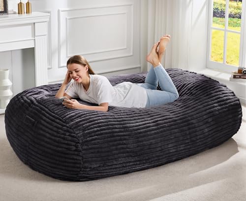 Image of Hobestluk 6FT Bean Bag Chairs Adult Bean Bag with Portable Handle Comfy Large Bean Bag Lounge Chair with Removable Cover for Living Room Bedroom (Stripe Dark Grey, 6FT)