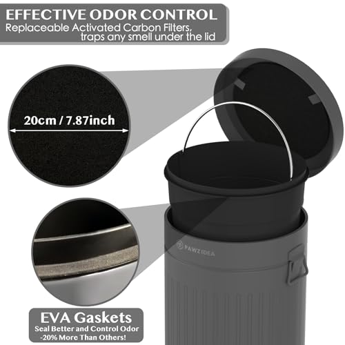 Image of PAWZIDEA Dog Poop Trash Can Outside Odor Control, 3.1Gallon Large Pet Poop Can Outdoor with Lid No Smell, Waterproof Pet Waste Trash Can, Dog Waste Station Step Garbage Can Bin Container Backyard,Grey