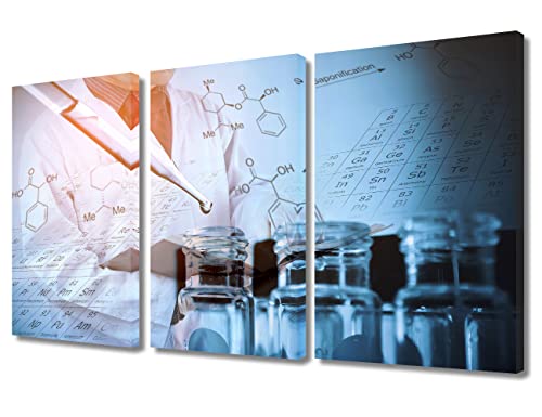 Image of TUMOVO 3 Panel Chemical Equations and Periodic Table Poster Artwork Canvas Wall Art Home Decor Clinical Laboratory Bathroom Decor Wall Art Print on Canvas Framed Ready to Hang (36 inch Wx24 H)