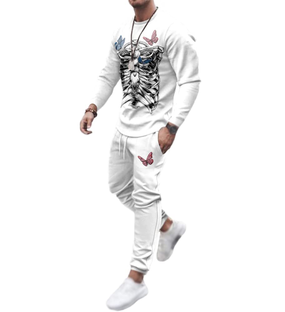 Męski strój do joggingu moda uliczna bluza spodnie dresowe 2-częściowy zestaw odzież sportowa nadruk czaszki dres