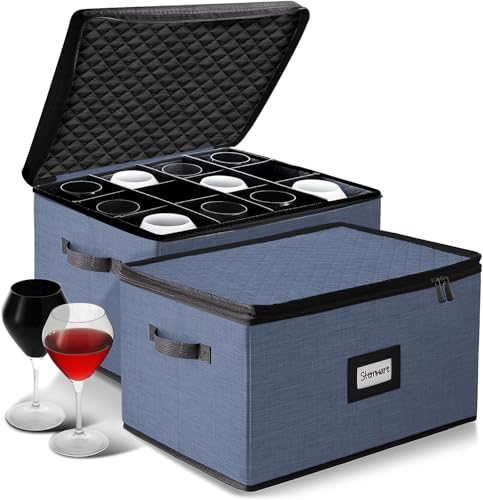 Image of Hearth & Harbor Wine Glass Storage Box with Dividers, Stemware Storage