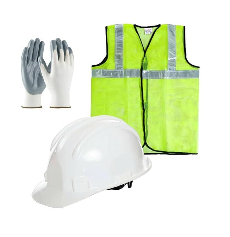 Daz Cam Combo Safety Set Hard Head White Helmet & Reflective Safety Green Jacket with Glove Construction Helmet (Size - Regular) (B0CSJZ3F9T) Amazon Price History, Amazon Price Tracker