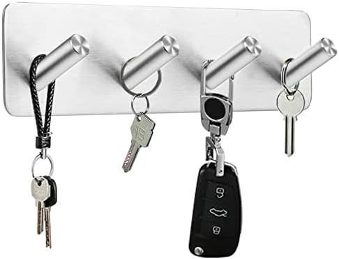 Key Holder for Wall, Self Adhesive Key Hook for Wall, Stainless Steel Wall Mounted Key Holder for Kitchen,Bathroom, Hallway--Silver