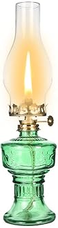 DNRVK Rustic Oil Lamp Lantern Vintage Green Glass Kerosene Lamp 12.5''Chamber Oil Lamps for Indoor Use Home Decor Classic Old Hurricane Oil Lamp for Emergency Lighting