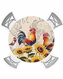 BABE MAPS Round Fitted Tablecloth Chicken Sunflower Map Farmhouse Medieval Elastic Table Cloth Waterproof Oil Proof Table Cover Fits 36'-44' Round Tables for Party Picnic Dinner Decor