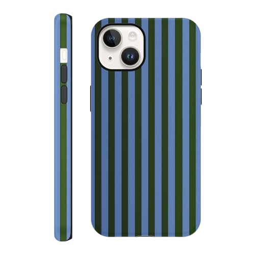 Yirlbey Righe Striped Estivi Cover per iPhone 14 / iPhone 13 6,1', Custodia Aesthetic Summer Verde Blu Stripes Disegno Design Motivo Antiurto Silicone Posteriore Protettiva Case per Ragazze