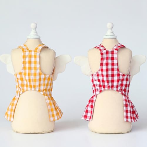 Vestido de algodão para filhotes de princesa: xadrez, fofo, respirável, decorativo, leve, fantasia d