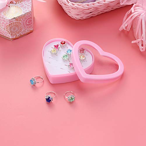 Soimiss Toddler Playset Women Ring 12Pcs Girls Rings Crystal Princess Jewelry Rings Set Dress Up Rings Finger Rings With Heart Shape Box For Girl Kid Toddler Playset Women's Gift #TOP5