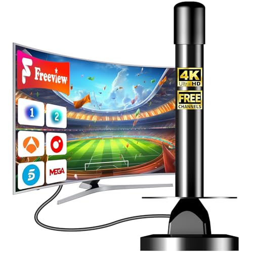 Antena TV Interior Potente con Amplificador – Antena TDT HD 4K/1080p, Recepción 360° Estable, Base Magnética Fuerte, Instalación Rápida, Compatible DVB-T2/DVB-T, Sin Suscripción