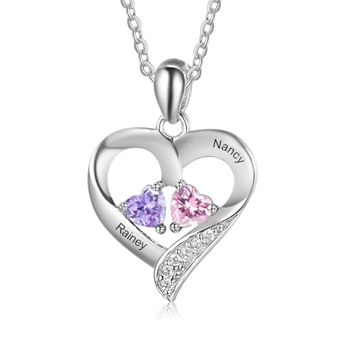 Gaosh Collier Femmes en Argent 925 Collier Prénom Personnalisé avec Pendentif de Cœur pour Maman, Mamie Cadeau Personnalisé (A-Argent)