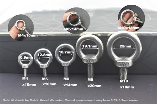 Image of 6 Packs M6 Stainless Eyebolt 1.6 inch(40mm) Long Male Screw Thread Ring Shoulder Eye Bolts