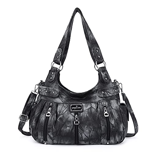 Angelkiss Duże torebki i torebki dla kobiet, sprana, sztuczna skóra, crossbody, hobo, torba na ramię, torebka na ramię, G-czarny/szary, X-Large