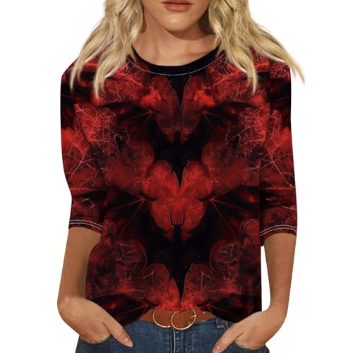 Cute Funny Halloween Shirts for Women Plus Size 3/4 Length Long Sleeve Womens Tops Witch Gothic Renaissance Shirt
