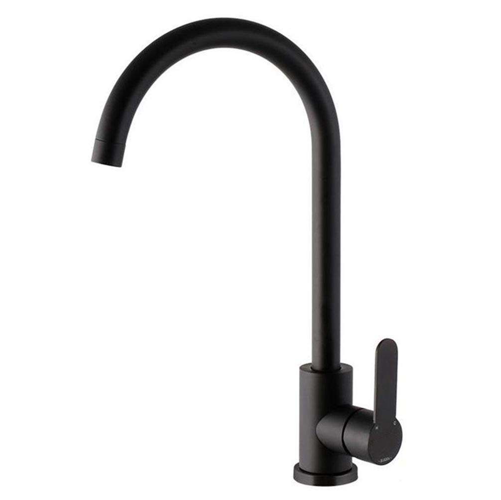 Schwarze Farbe Küchenspüle Wasserhahn 304 Edelstahl Material Heißes Und Kaltes Wasser Einzel Halter Single Hol Deck Montiert Keramische Platten-Spule, C