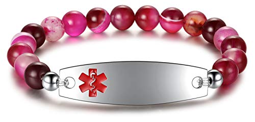 Just Meet You Personalized Medical Alert Bracelet Free Engraving Natural Stone Beads Id Bracelet For Women And Men Sports Waterproof Bracelet Beaded Braided Medical Bracelet #TOP7