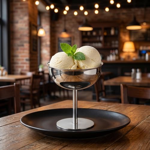 Image of 4PCS Stainless Steel Dessert Bowls, 5oz Ice Cream Cups, Stem Footed Metal Sundae Serving Dishes, Shatterproof Pudding Containers, Reusable Coupe Dessert Cup for Weddings Party Family Gathering(Silver)