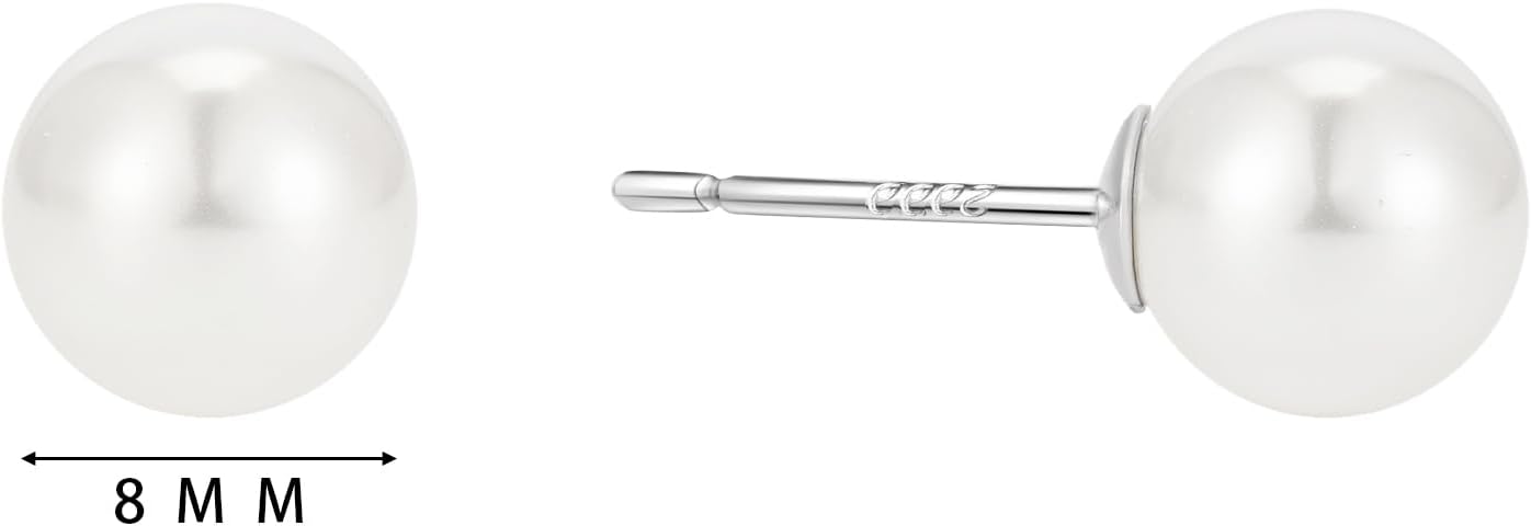 S999 Sterling Silver, White Pearl Earrings Round Stud Earring for Women, Hypoallergenic Earrings For Wedding Brides Jewelry Gift - Image 4