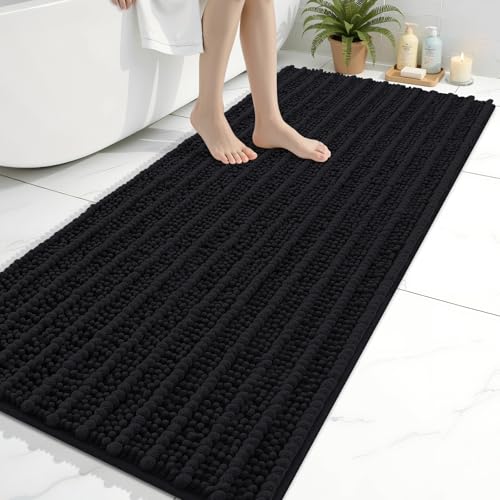 Image of Arotive Luxury Bathroom Ruuner Rugs 54x24, Extra Soft Thick Absorbent Shaggy Chenille Bath Rugs, Machine Wash Dry, Bath Mats for Bathroom Floor, Tub and Shower, Home Decor Accessories, Black