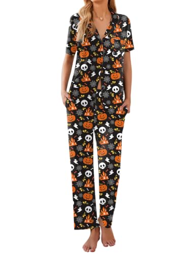 Ekouaer Womens Pajamas Set Short Sleeve Button Down Top& Pants Lounge Pjs