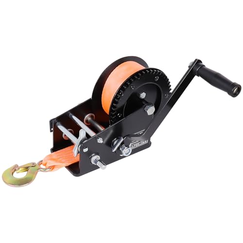 Heavy Duty Boat Trailer Hand Winch 3500Lbs - Manual Hand Crank Winch with 32.8ft Polyester Strap, Dual Speed (4:1/8:1), Rust-Proof for Trailers, Boats, ATV Towing