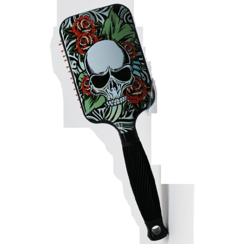 Paddle Hair Brush for Detangling & Styling – Ideal for Blow-drying, Straightening, Combing All Hair Types by TI Style (Skulls n' Roses)