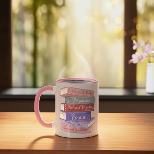 Taza cerámica literaria Jane Austen 11 onzas rosa/blanca miniatura 3