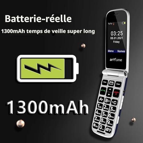 artfone F30 Noir - 4G Telephone Portable Senior Débloqué丨Téléphone Portable à Clapet avec Grandes Touches丨Bouton SOS丨écran de 2.4" 丨Station de Charge丨Fonction de Rappel de l'heure丨Radio FM – vue 6