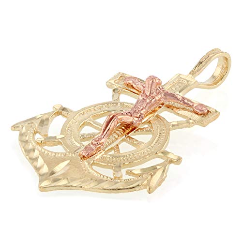 Ioka - 14K Two Tone Gold Religious Crucifix Anchor Charm Small Pendant For Necklace or Chain3