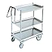 Vollrath Cart, 650 pound capacity with standard Lower Shelf, 1" square stainless steel tube frame, (3) 16 ga stainless steel 20" x 30"shelves & 3/4" exterior ht Handle with plastic coating, heli-arc welds, (2) 5" swivel casters with brakes (300#), (2) 8" casters (700#), 39" x 20" x 44-1/2", USA, 97206