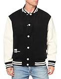 DKNY Men's Wool Blend Varsity Bomber, Black/White, XX-Large