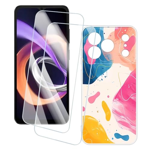 OAGELIM 2�Z�b�g �X�N���[���v���e�N�^�[ + �P�[�X Doogee Note 56 Plus (6.56 �C���`) �Ƃ̌݊������� �A�[�e�B�X�e�B�b�N�J�X�^���v�����g�J�o�[�Ƌ����K���X�t�B���� �X�N���b�`�h�~ (�J���t��)