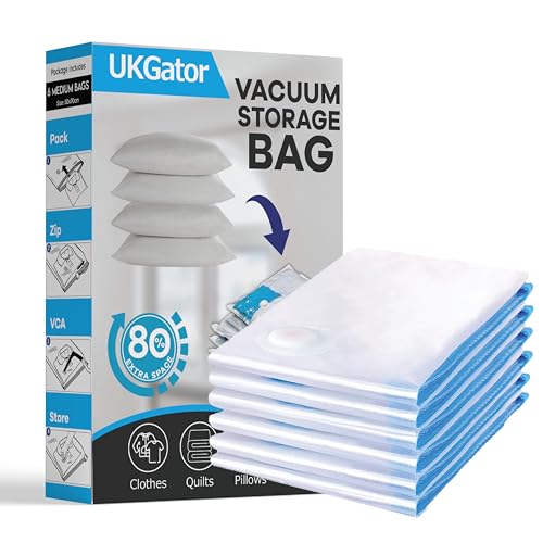 Vacuum Storage Bags for Clothes - Pack of 6 Medium (70x50cm) Reusable Clothes Storage Vacuum Bags for Clothes, 80% Space Saver Vacuum Storage Bags for Duvets, Bedding, Pillows, Dresses, Suitcases