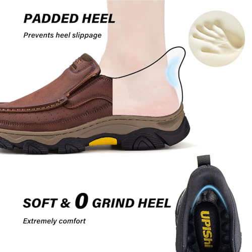 UPIShi Men's Hands Free Slip On Walking Leather Loafers Slip-ins Work Office Dress Casual Outdoor Lightweight Cushioning Shoes4