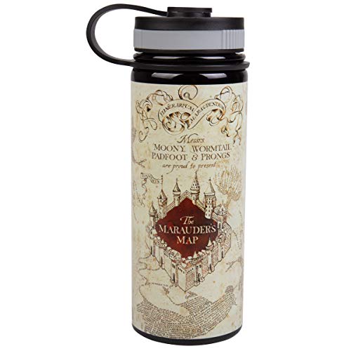 Harry Potter Stainless Steel Water Bottle Thermos, 550ml - Insulated for Water, Coffee & More - Marauder's Map Design - Gift for Kids & Adults