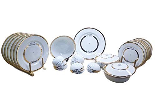 CeramicWhite Gold Dinner Set, Décor Settings, 24 K Gold Plated, Color- White
