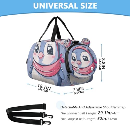 YETTASBIN Sport Travel Duffel Bag for Girls Boys, Penguin Large Waterproof Weekender Overnight Bag, Detachable Shoulder Strap Gym Bag with Shoe Compartment & Wet Pocket3