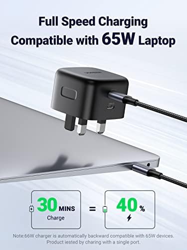 UGREEN 65W USB C Charger Plug 2-Port GaN Type C Fast Wall Power Adapter Compatible with Macbook Pro/Air, iPhone 14/13, iPad Air/Mini 6, Galaxy S22/S21, Pixel 6, Dell XPS, Asus Acer Laptop etc (Black)