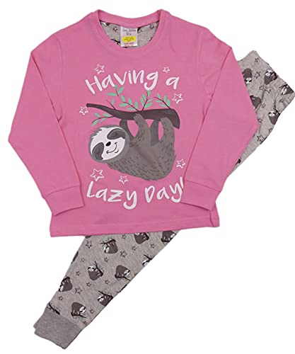 The Pyjama Party Ltd Girls Pyjamas Sloth Pretty Pink Sleepy Sloth 5-13 Years Long or Short (Sloth Long Sleeves Long Leg, 6-7 Years)