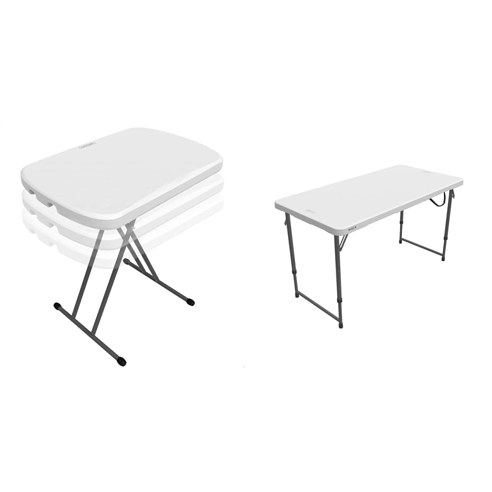 Lifetime Table Pliante Blanc Granite 65,8 x 45,5 x 71,1 cm 80251 & Table Pliante Blanc Granite 122 x 61 x 91 cm 4428