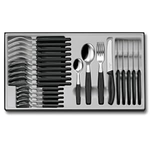Victorinox Table Set Swiss Classic with Tomato Knife 24 Pieces in Black, Stainless Steel, 30 x 5 x 5 cm