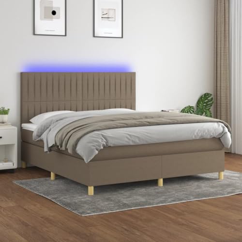 Solivagant Cama Box Spring colchón y Luces LED Tela Gris Taupe 160x200 cm,Gris Topo,78.64kg,3135609