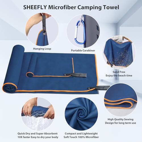 SHEEFLY Microfibre Travel Quick Dry Towel,Ultra Compact Soft Lightweight Gym Towel for Beach Sports Swimming Gym Yoga Camping Hiking (S:40cm*80cm+40cm*80cm-Navy Blue) - Image 5