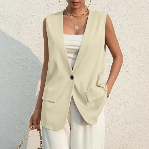 KIKX0DE Women Fall Fashion Sleeveless Blazer Jackets Lightweight Single Button Waistcoat Open Front Work Office Vest Top2