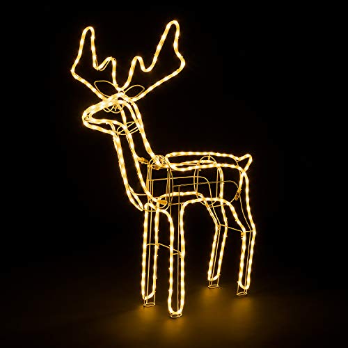 Christow Christmas Reindeer Light Up Outdoor Decoration, Energy Efficient Warm White LED Rope Light, Garden Silhouette, Mains Powered (117cm x 96cm x 23cm)