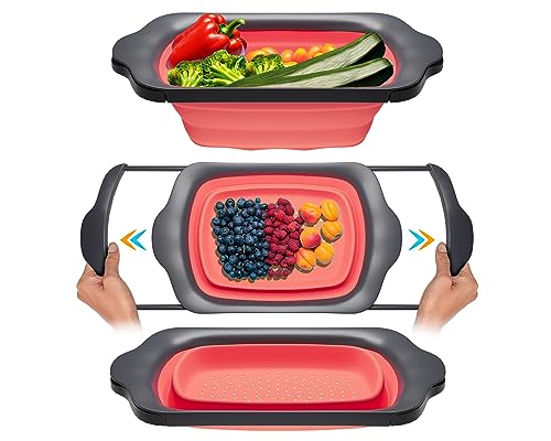 Collapsible Silicone Over-The-Sink Colander with Extendable Handles - 6 Quart