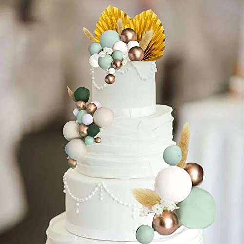 Cake Topper Gold Cake Decoration Palm Leaves Balls Flowers Cake Topper, For Birthday, Baby Shower Party, Valentine's Day, Anniversary Cake Decoration #TOP7