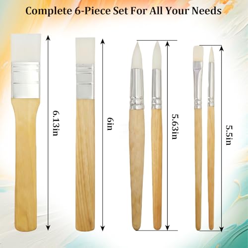 6 Pack Nylon Stencil Brushes Set, Wood Handle for Stenciling, Watercolor & Acrylic Paint 6 Sizes for Fabric, Canvas, Detail Work & DIY Crafts - Thumbnail 2